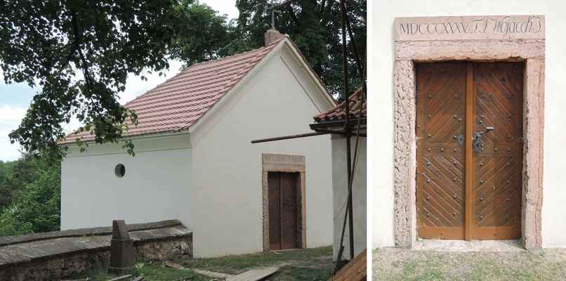 na hřbitově je zbudována hrobka rodiny Vojáčků (z r. 1833), významných majitelů zámku Tetín. Zde je pochován i spisovatel Václav Vojáček.